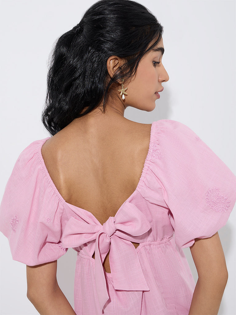Westside Bombay Paisley Women's Pink Embroidered A-Line Dress for Everyday Zoom View