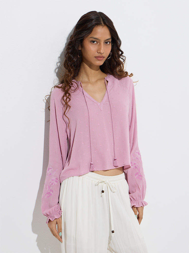 Westside Bombay Paisley Women's Dusty Pink Floral Embroidered Top for Everyday Front View