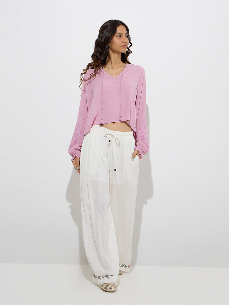 Westside Bombay Paisley Women's Dusty Pink Floral Embroidered Top for Everyday Full Model View