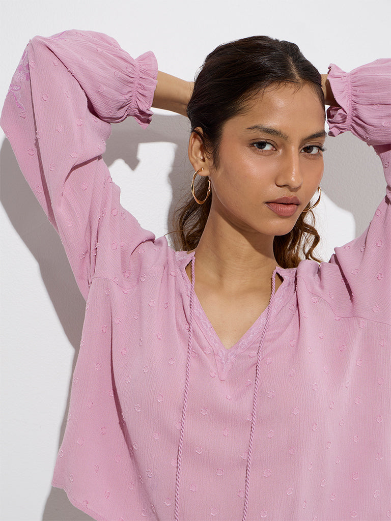 Westside Bombay Paisley Women's Dusty Pink Floral Embroidered Top for Everyday Zoom View