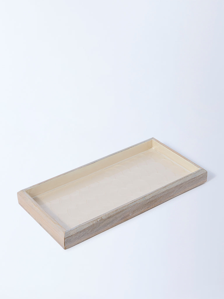 Westside Home Beige Shell-Detailed Wooden Serving Tray