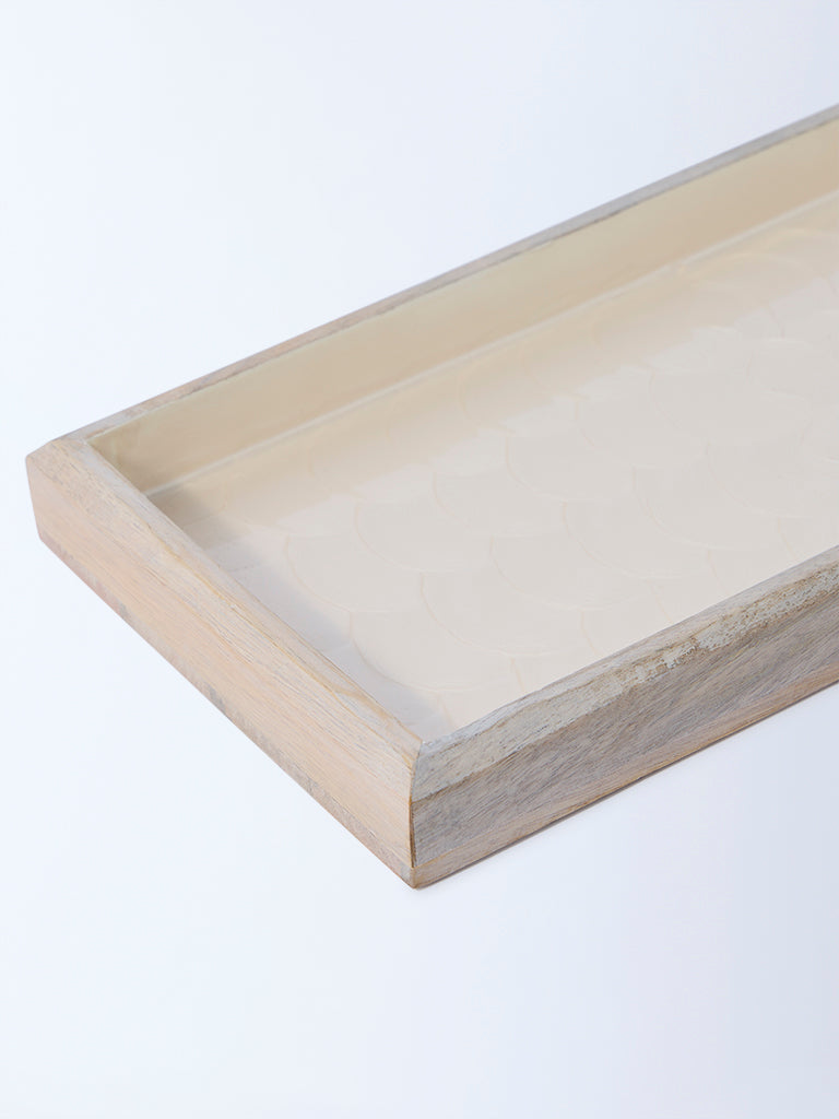 Westside Home Beige Shell-Detailed Wooden Serving Tray