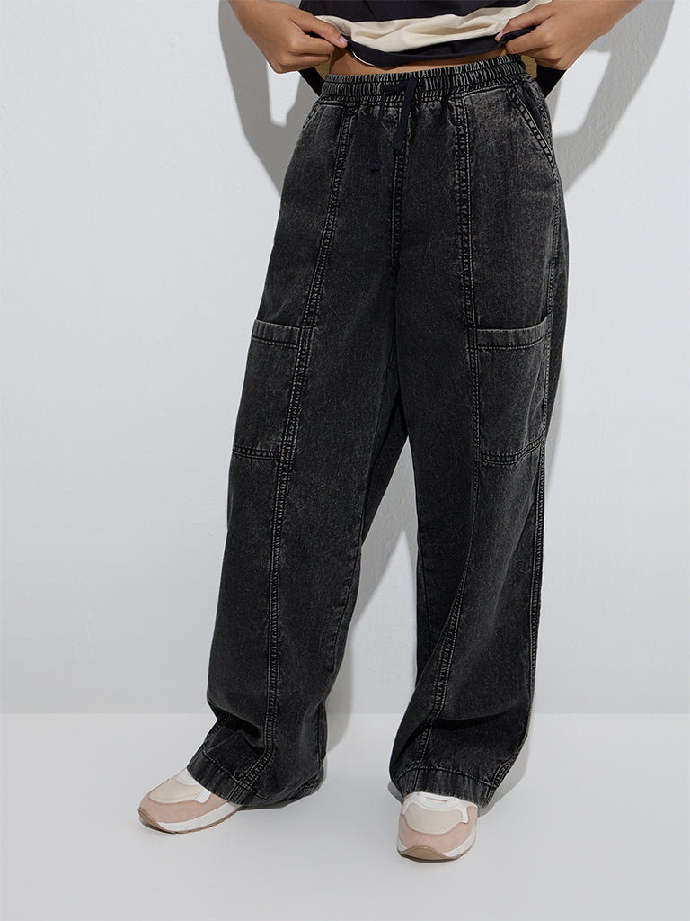 Y&F Kids Black Wide-Leg Mid-Rise Jeans