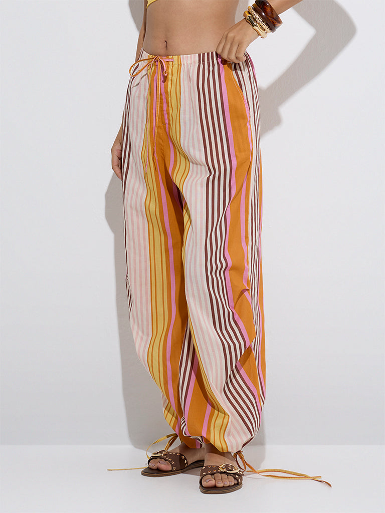 Wunderlove Multicolour High-Rise Cotton Beach Pants
