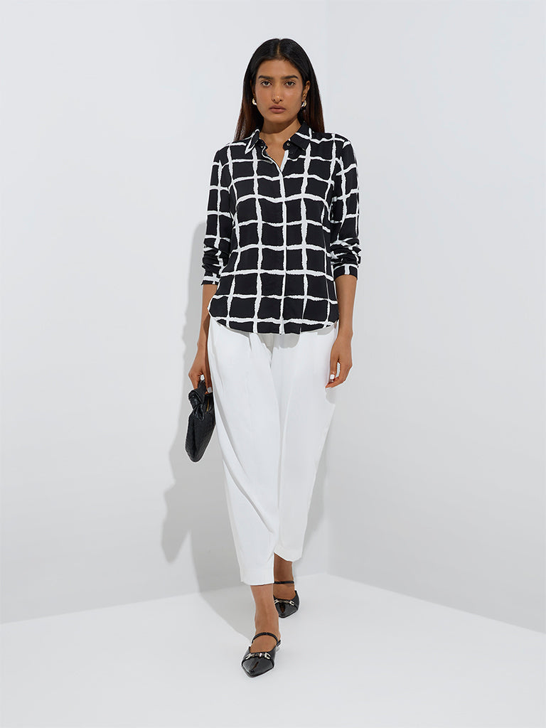 Westside Wardrobe Women's Black Checks Printed Shirt for Work Wear Full Model View