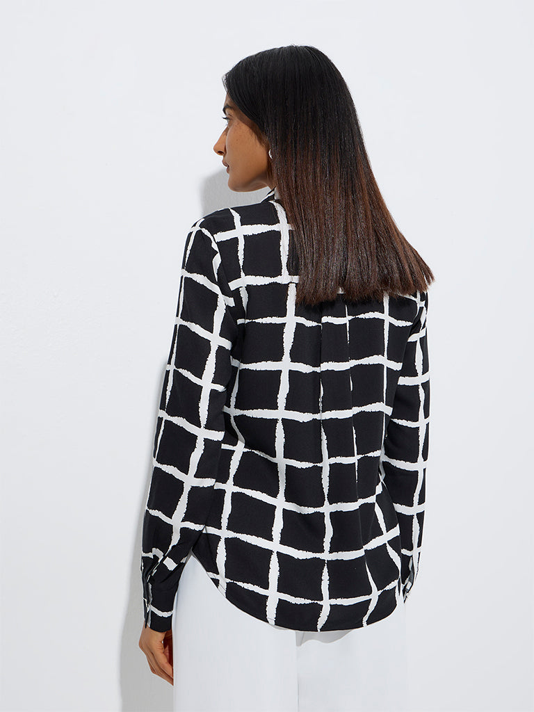Westside Wardrobe Women's Black Checks Printed Shirt for Work Wear Back View