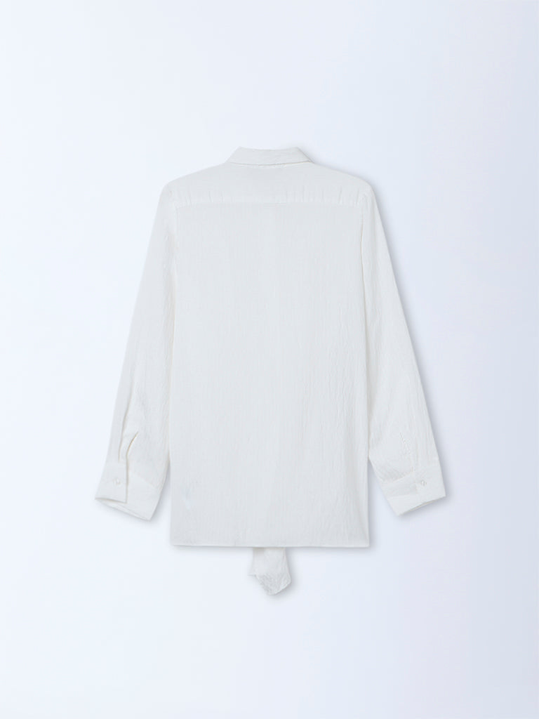 Wardrobe Off-White Self-Textured Knot-Detailed Shirt