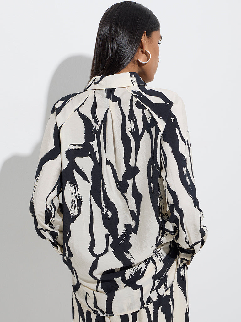 Westside Wardrobe Women's Off-White Abstract Design Cotton Shirt for Work Wear Back View