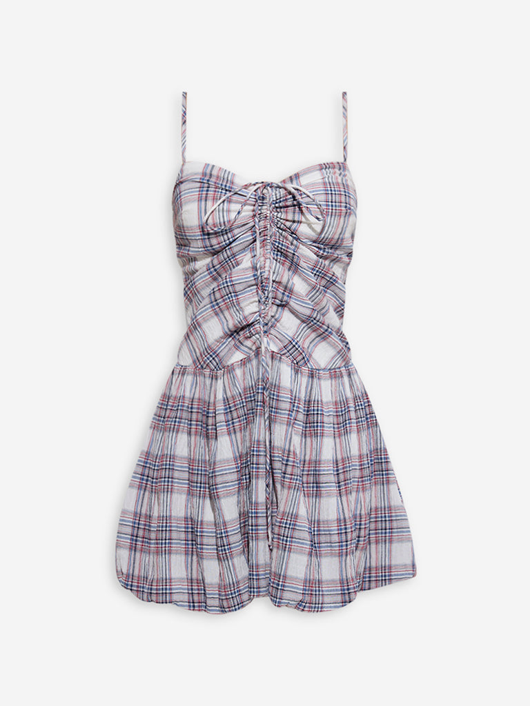 Westside Nuon Women's Multicolour Checkered Cotton A-Line Dress for Casual Wear Flatly View