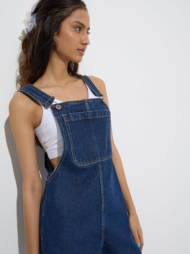 Westside Nuon Women's Dark Blue Denim Dungaree for Casual Wear Zoom View