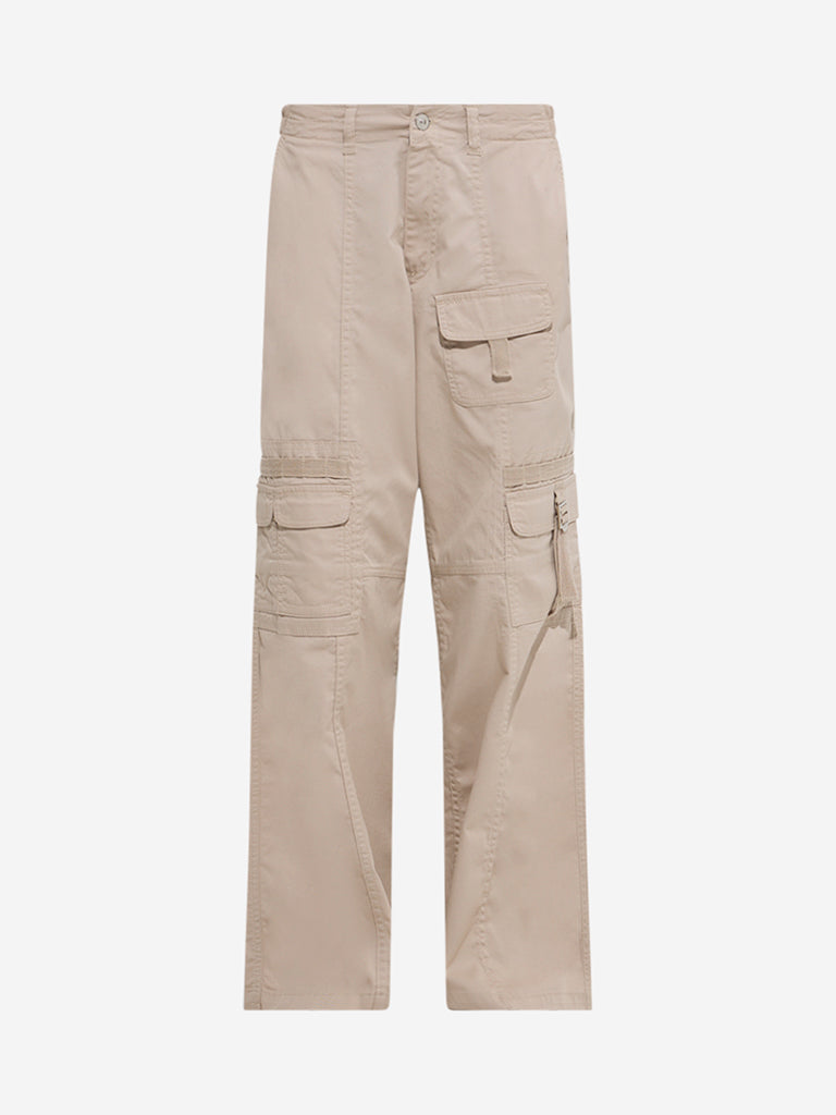Westside Nuon Women's Beige Mid-Rise Cotton-Blend Pants for Casual Wear Flatly View