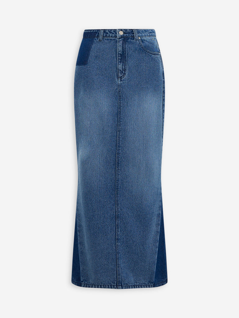 Westside Nuon Women's Blue Mid-Rise Denim Skirt for Casual Wear Flatly View