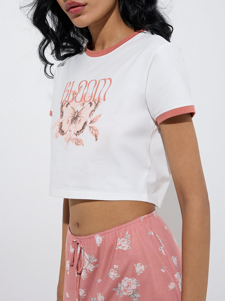 Westside Nuon Women's White Butterfly Design Cotton-Blend T-Shirt for Casual Wear Zoom View