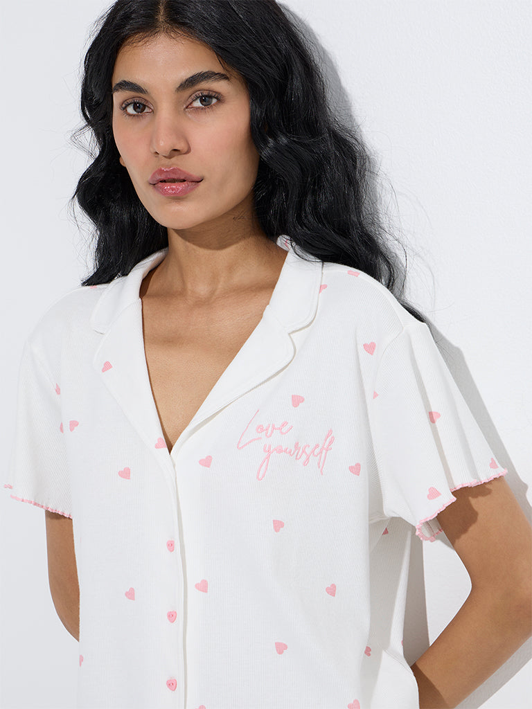 westisde Superstar Women's White Hearts Printed Cotton-Blend Shirt for Casual Wear Zoom View