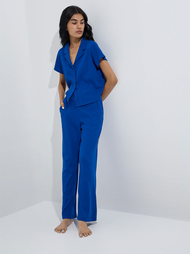 westisde Superstar Women's Blue Waffle-Textured Shirt for Casual Wear Full Model View