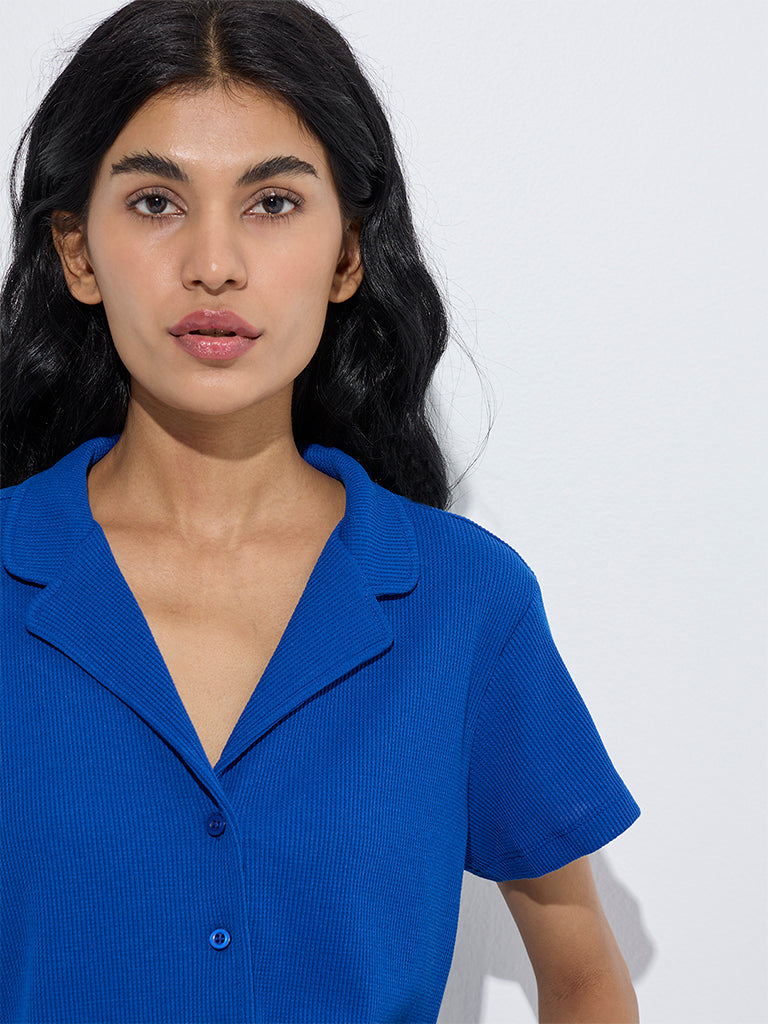 westisde Superstar Women's Blue Waffle-Textured Shirt for Casual Wear Zoom View