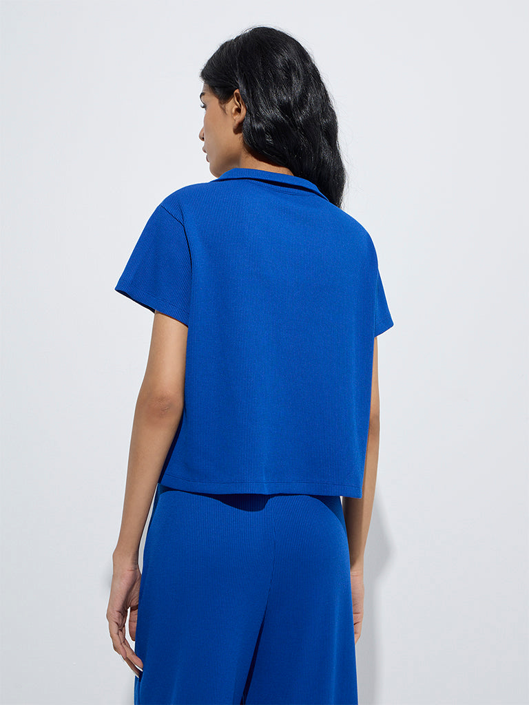 westisde Superstar Women's Blue Waffle-Textured Shirt for Casual Wear Back View