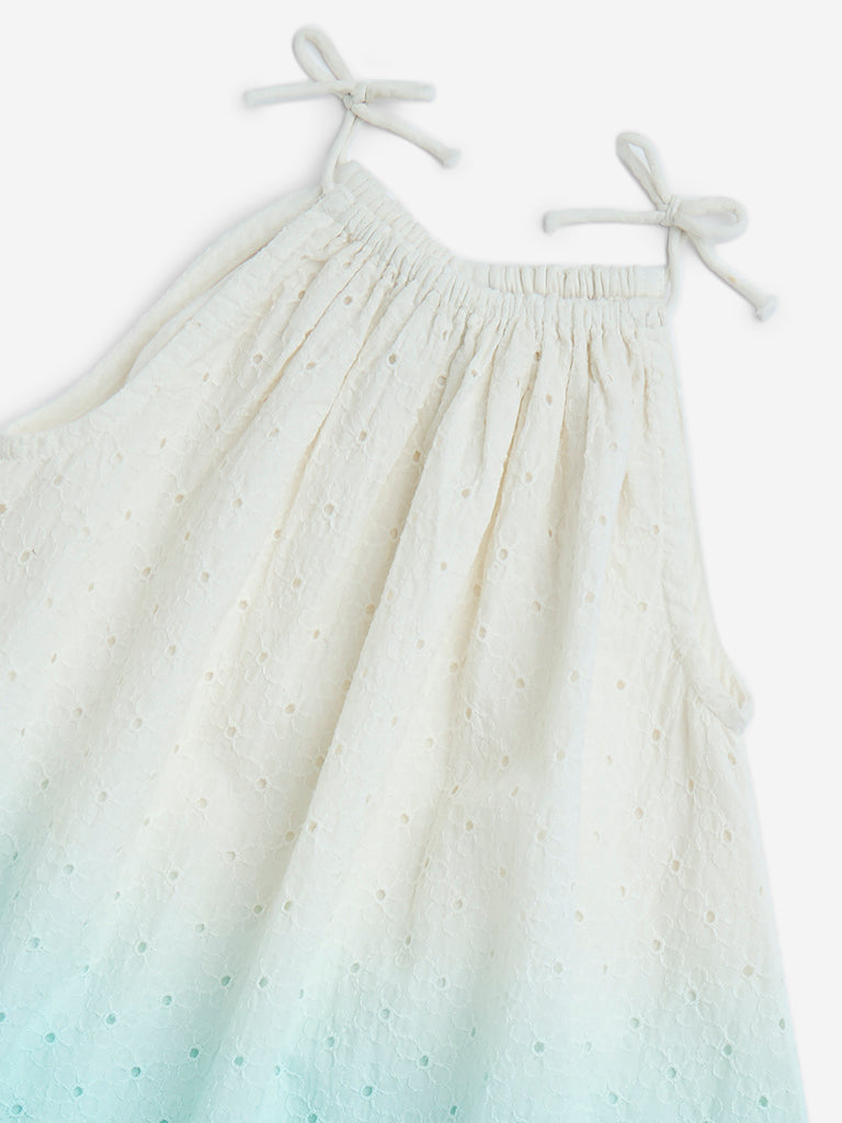 Westside HOP Girls' Kids Aqua Ombre-Finish A-Line Cotton Dress for Casual Wear Zoom View