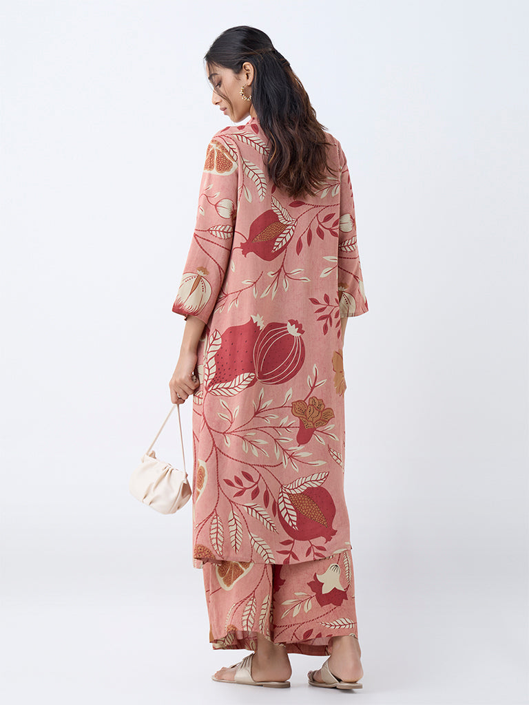 Utsa Red Botanical Design A-Line Kurta