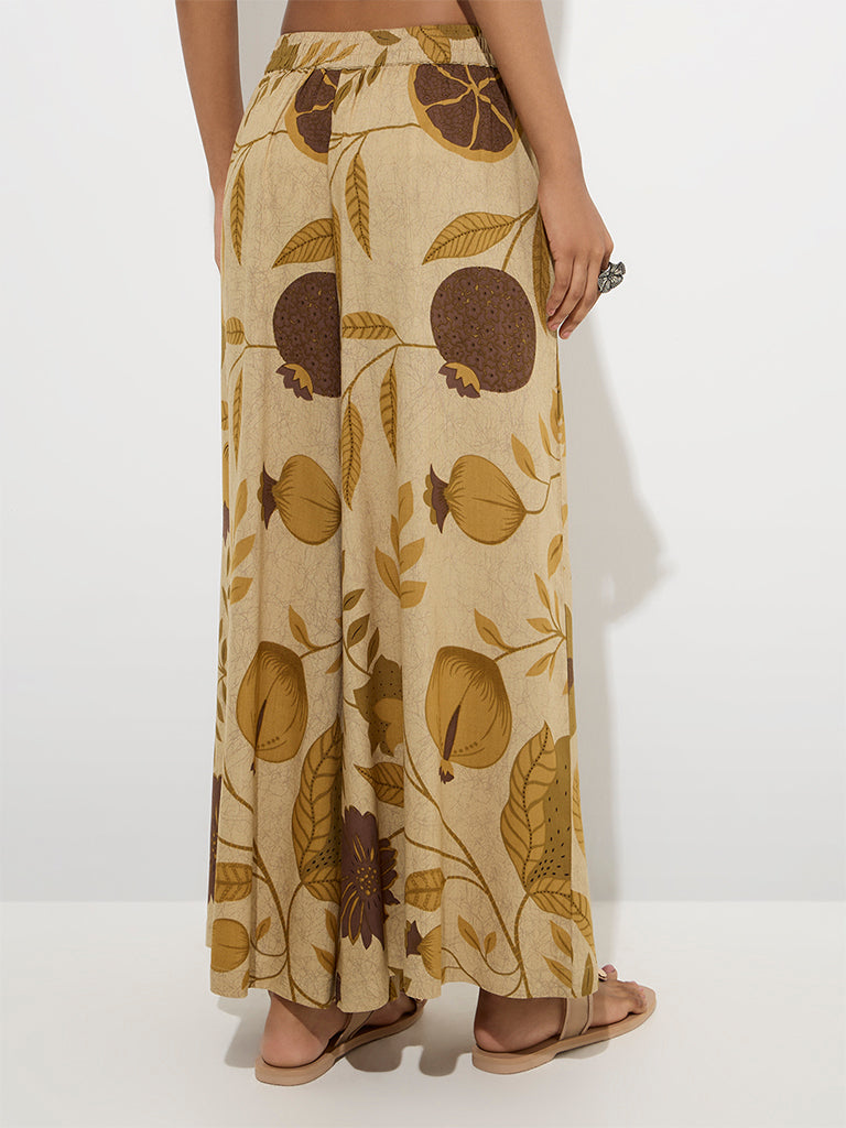 Westside Utsa Women's Beige Anar Design Palazzos for Everyday Back View