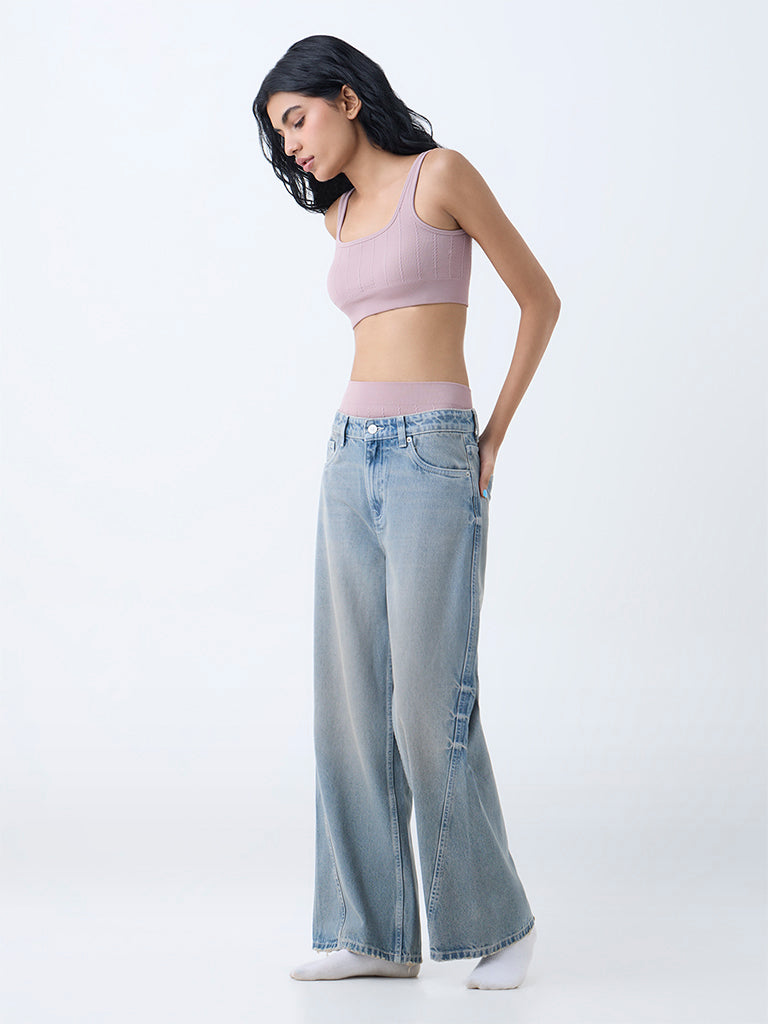 Westside Superstar Women's Mauve Knit-Textured Seam-Free Padded Bra for Casual Wear Full View