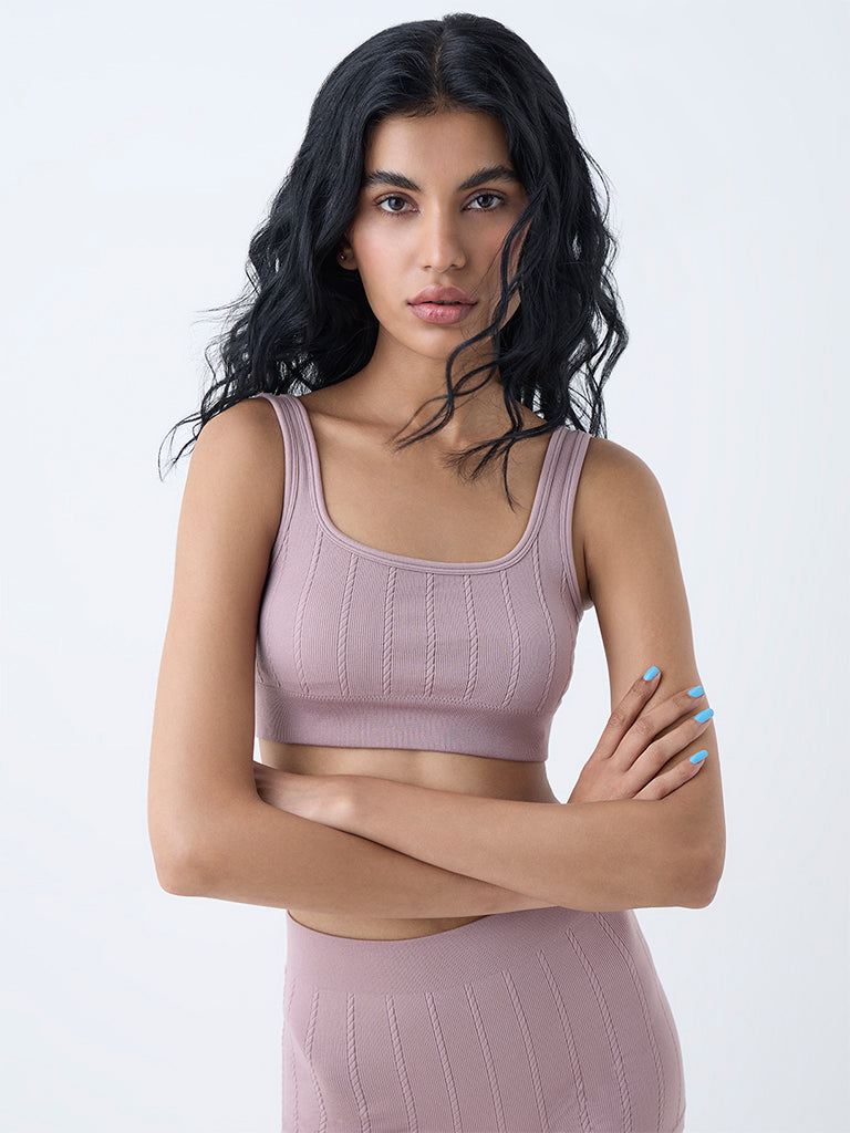 Westside Superstar Women's Mauve Knit-Textured Seam-Free Padded Bra for Casual Wear Front View