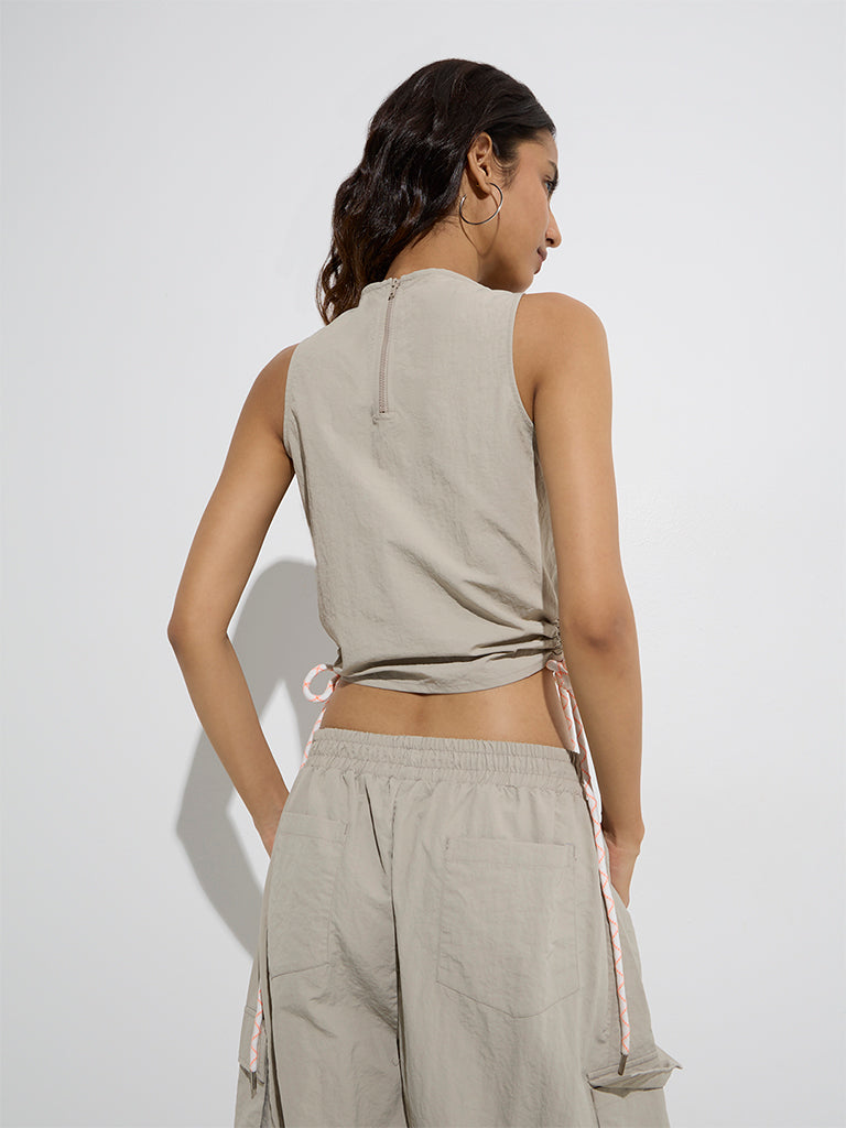 Nuon Beige Cut-Out Detailed Top