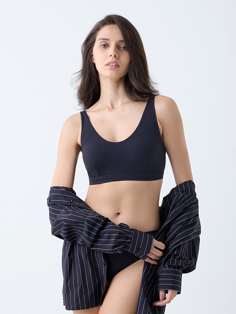 Wunderlove Black Solid Padded Cotton-Blend Bra