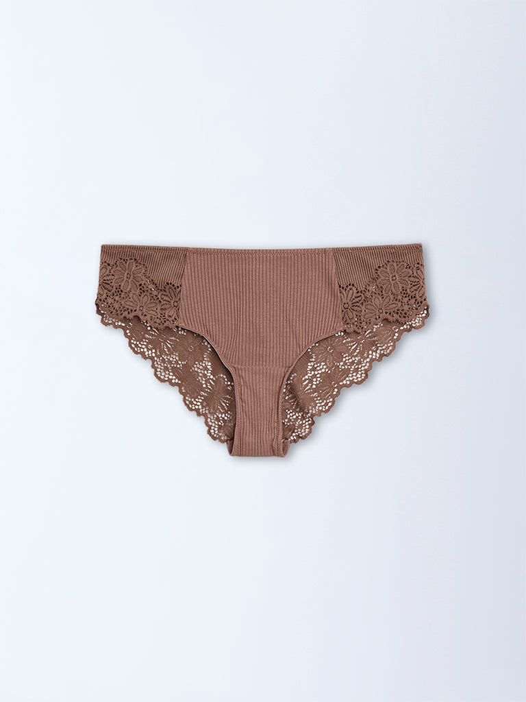 Wunderlove Dusty Pink Lace Detailed Hipster Briefs