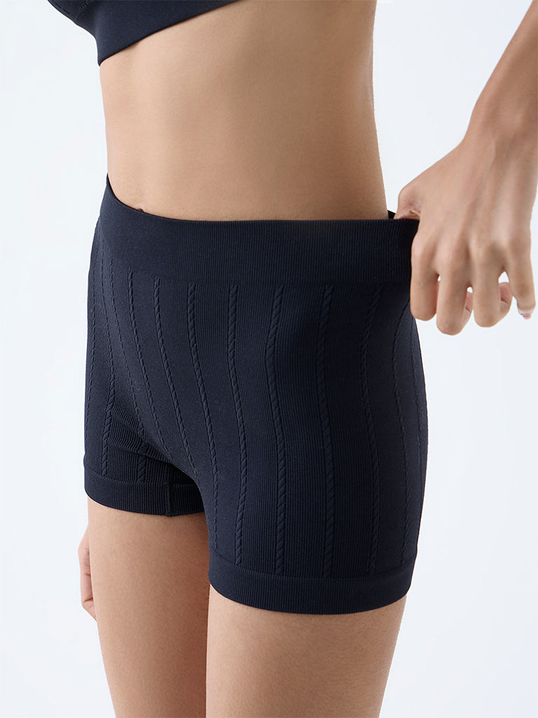 Superstar Black Knitted Seam-Free Boy Shorts Briefs