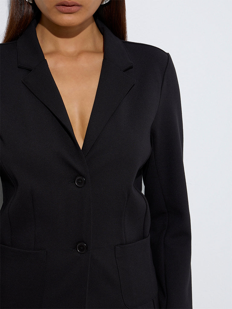 Westside Wardrobe Women's Black Solid Jacket for Work Wear Zoomed View