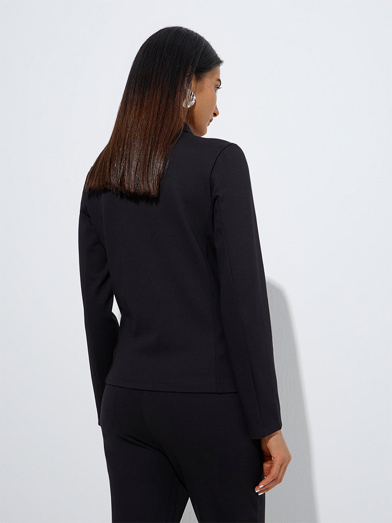 Westside Wardrobe Women's Black Solid Jacket for Work Wear Back View