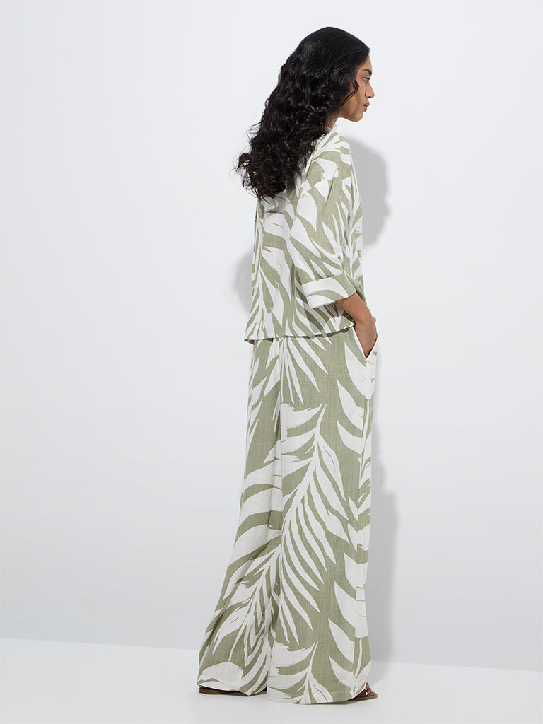 Westside LOV Women's Sage Botanical Pattern Trousers for Casual Wear Back View