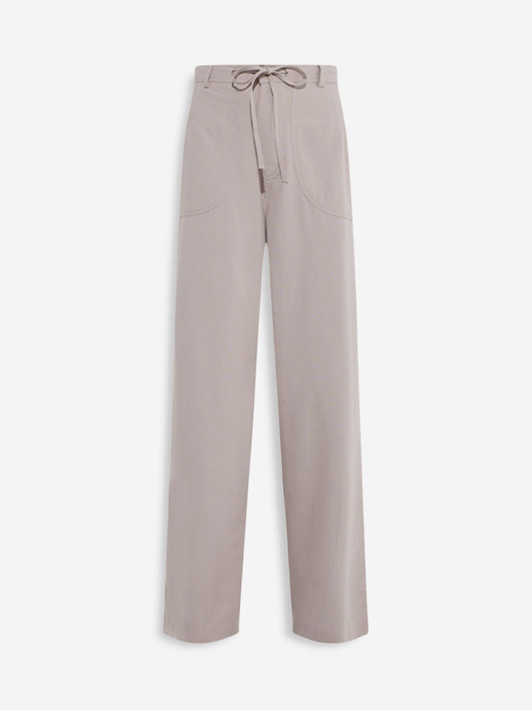 Westside LOV Women's Grey Solid High-Rise Linen Pants for Casual Wear Flatly View
