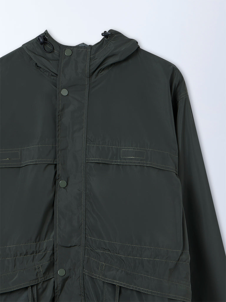 Nuon Olive Solid Hooded Jacket
