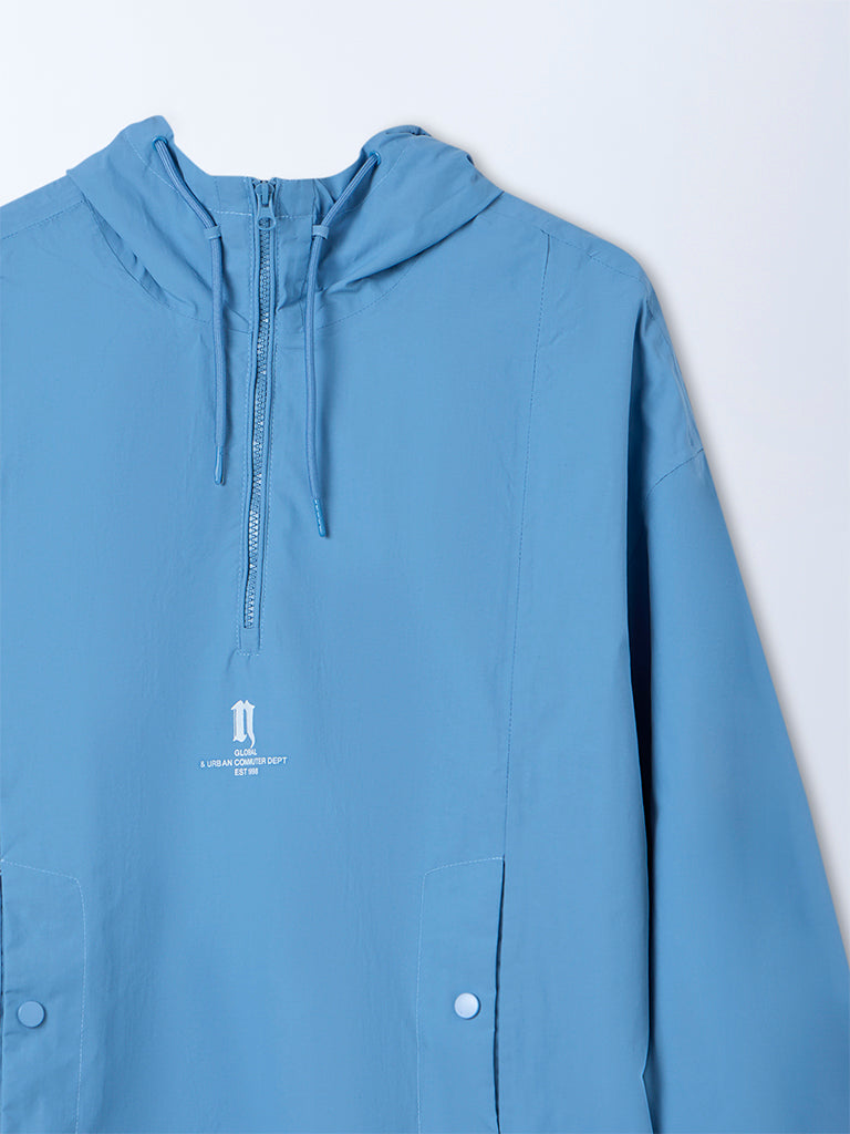 Nuon Blue Solid Quarter-Zip Hoodie