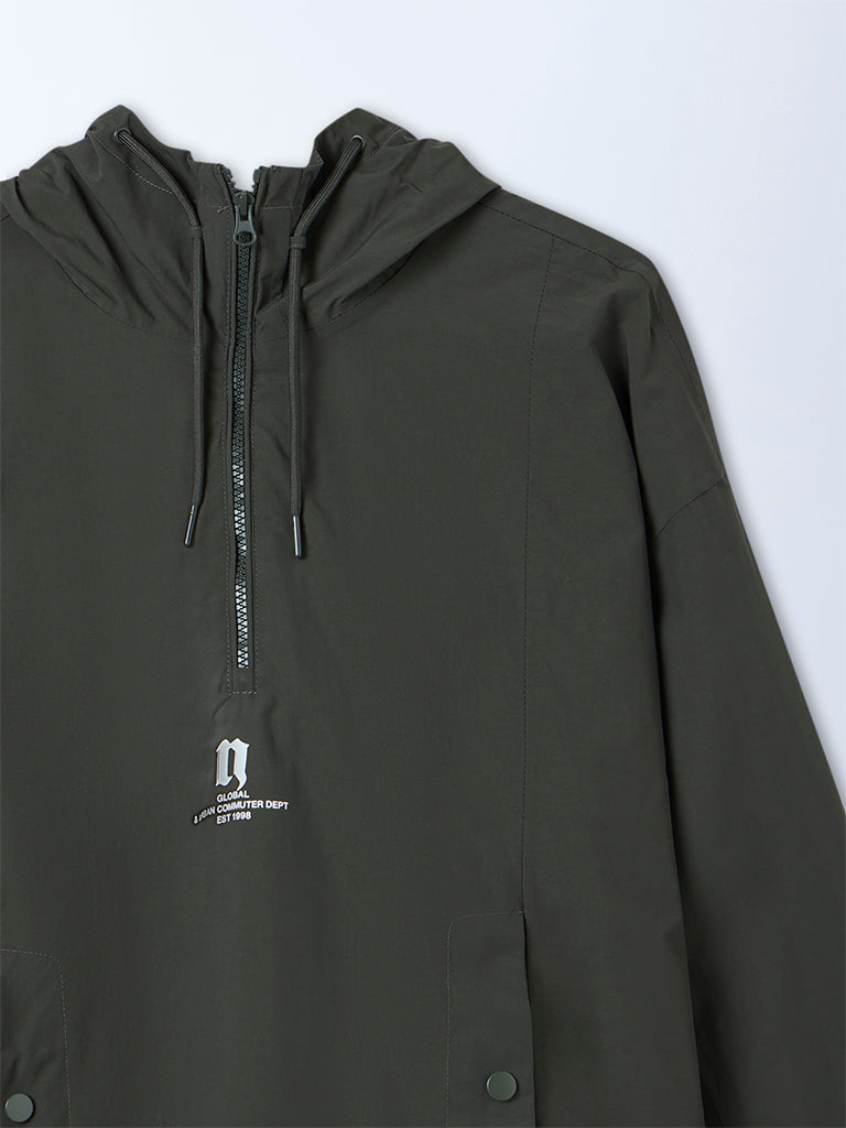 Nuon Olive Solid Quarter-Zip Hoodie