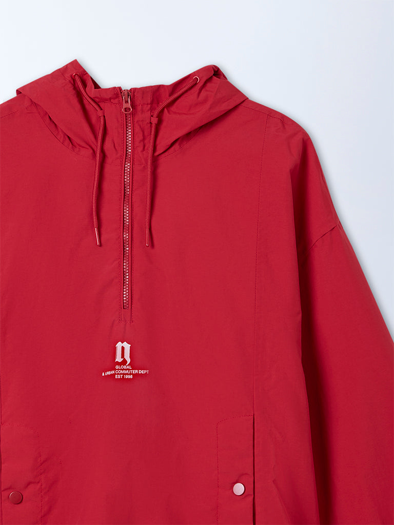 Nuon Red Solid Quarter-Zip Hoodie