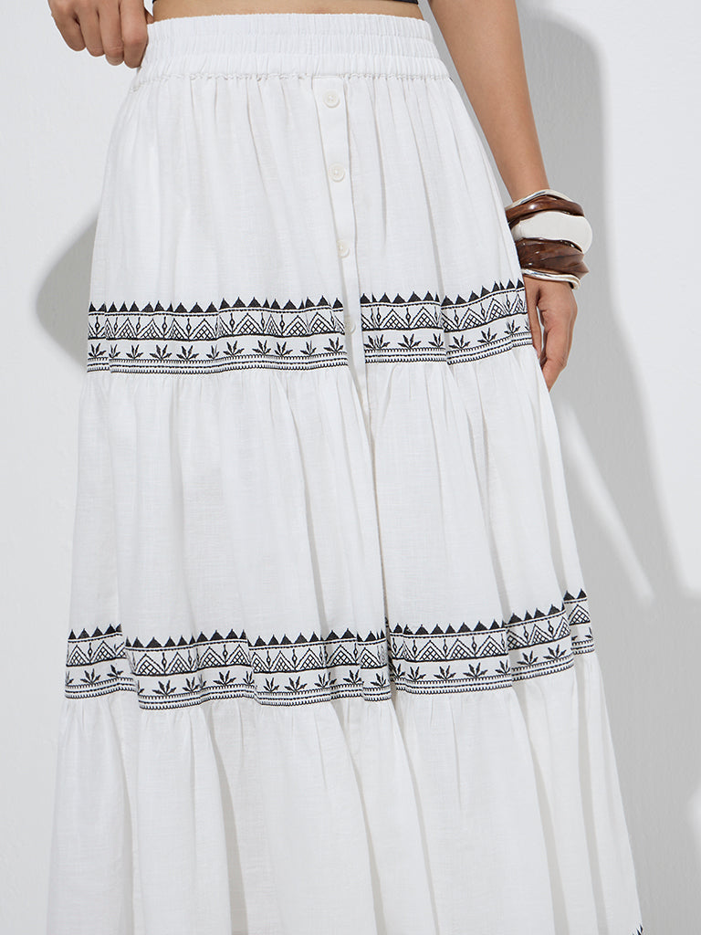 Westside Bombay Paisley Women's White Printed Cotton Tiered Skirt for Everyday Zoom View