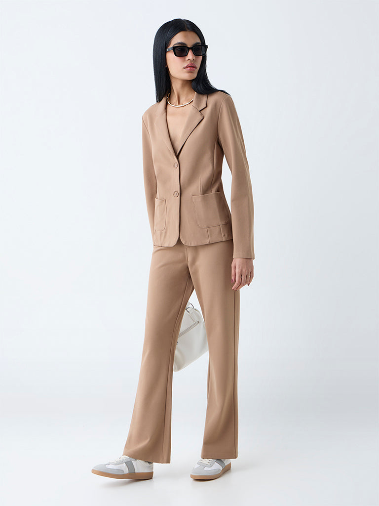 Wardrobe Beige Solid Blazer