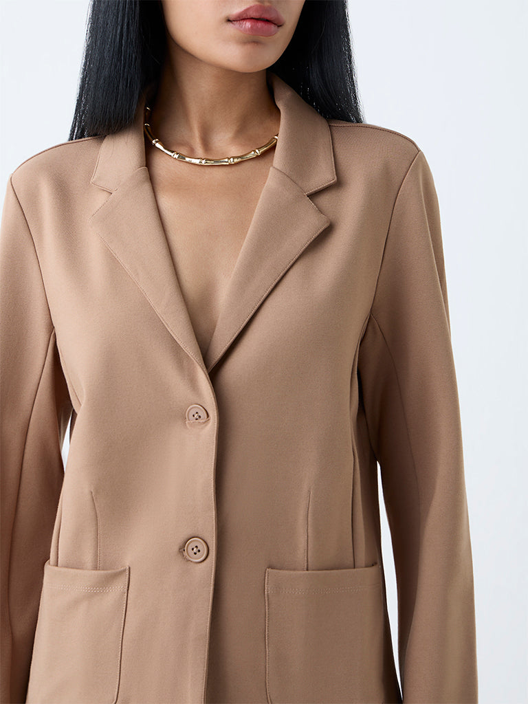 Wardrobe Beige Solid Blazer