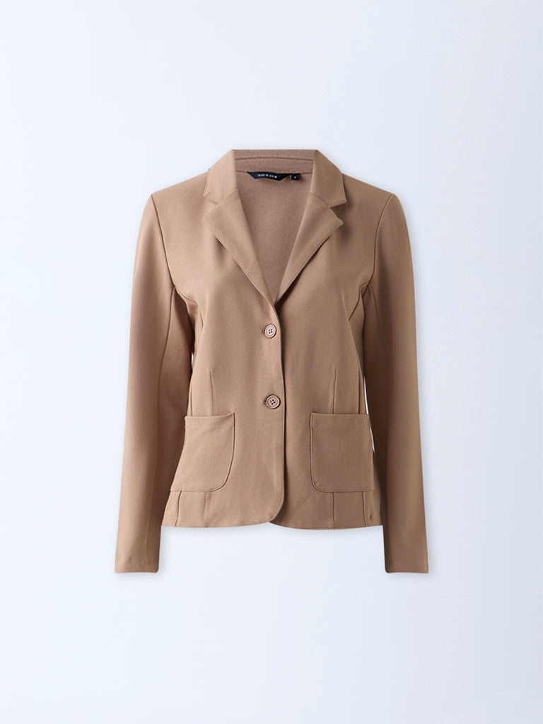 Wardrobe Beige Solid Blazer