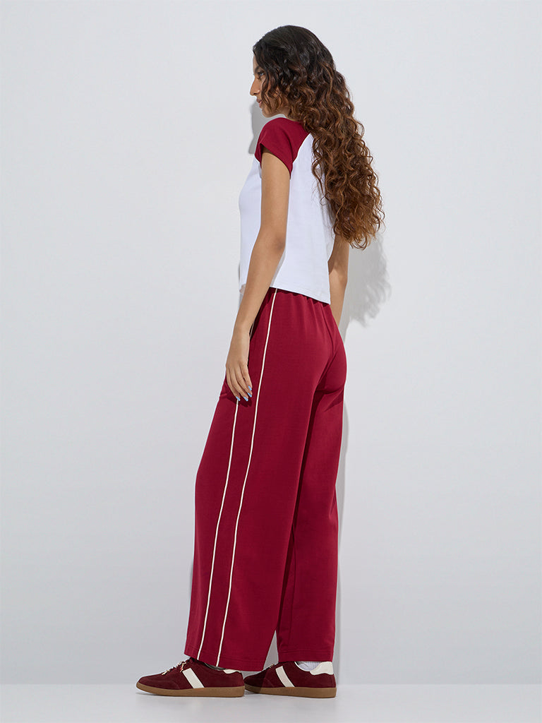 Buy Studiofit Maroon High-Rise Cotton-Blend Track Pants from Westside