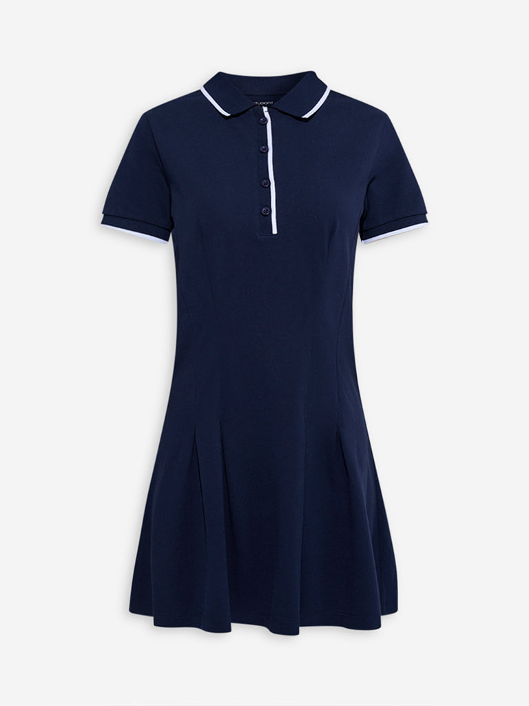 Westside Studiofit Women's Navy Pleated A-Line Dress for Sports Wear Flatly View