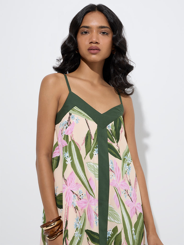 Westside LOV Women's Yellow Botanical-Inspired Cotton A-Line Dress for Casual Wear Zoom View