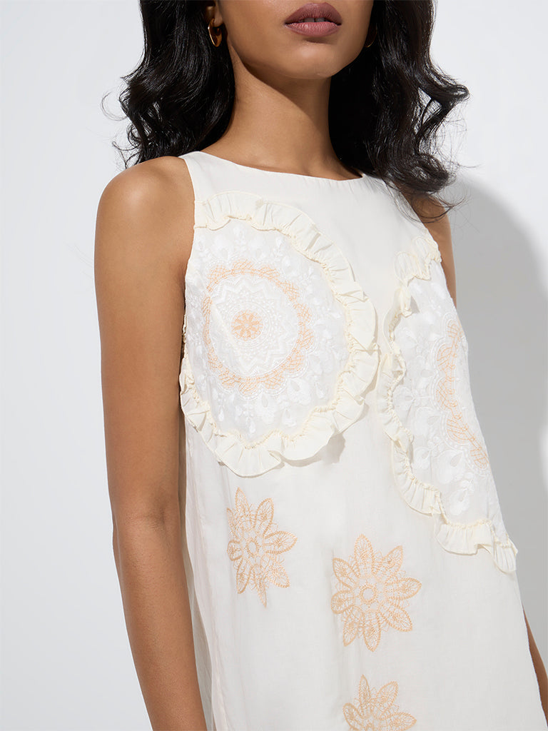 Westside LOV Women's Off-White Floral Cotton Shift Dress for Casual Wear Zoom View