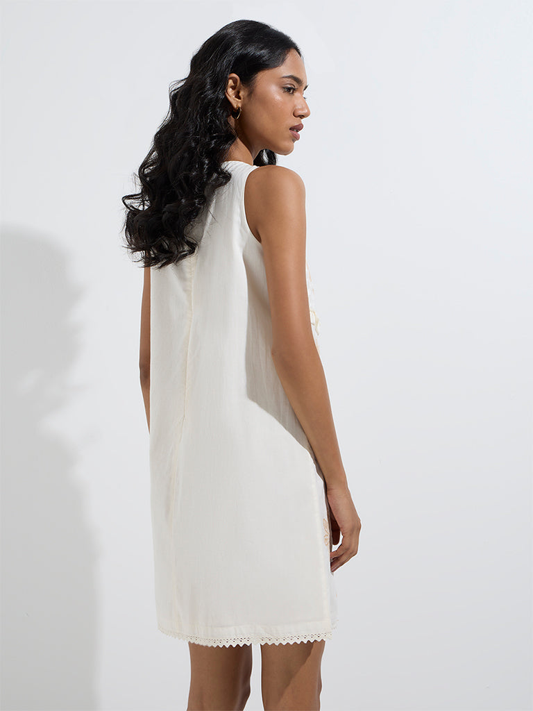 Westside LOV Women's Off-White Floral Cotton Shift Dress for Casual Wear Back View