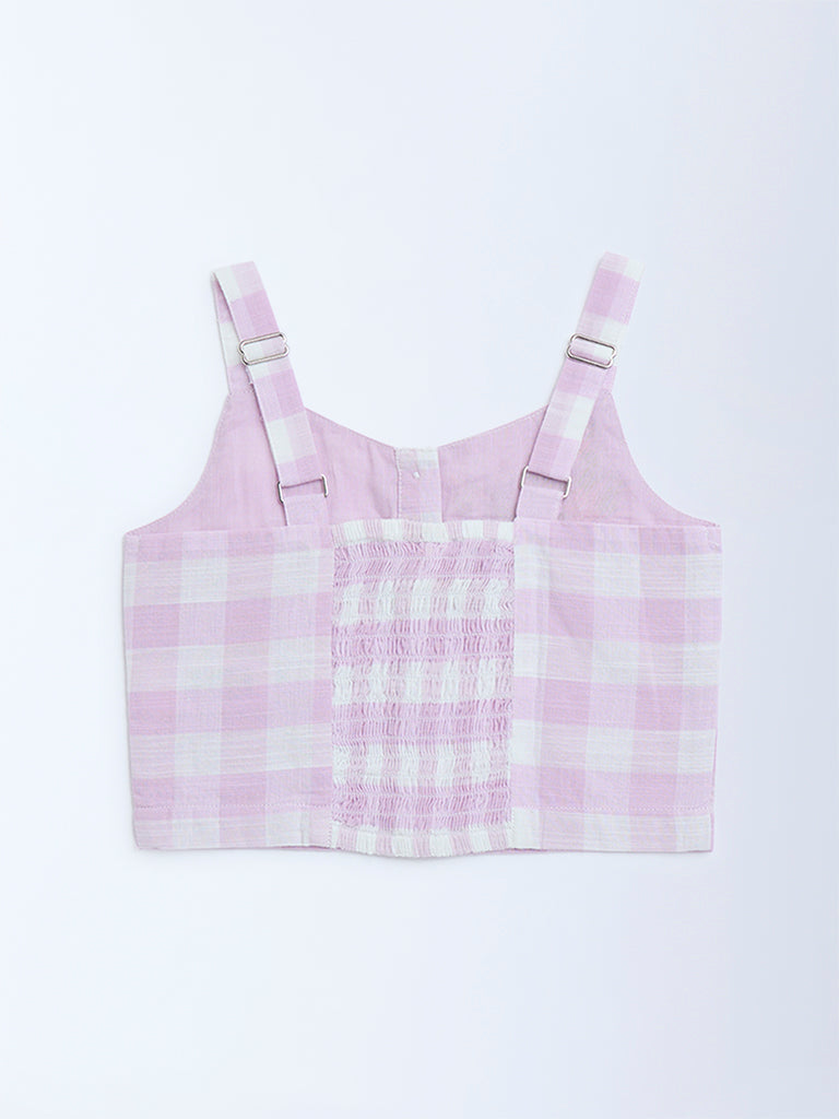 Utsa Kids Lilac Checks Patterned Cotton Top - (2-8yrs)
