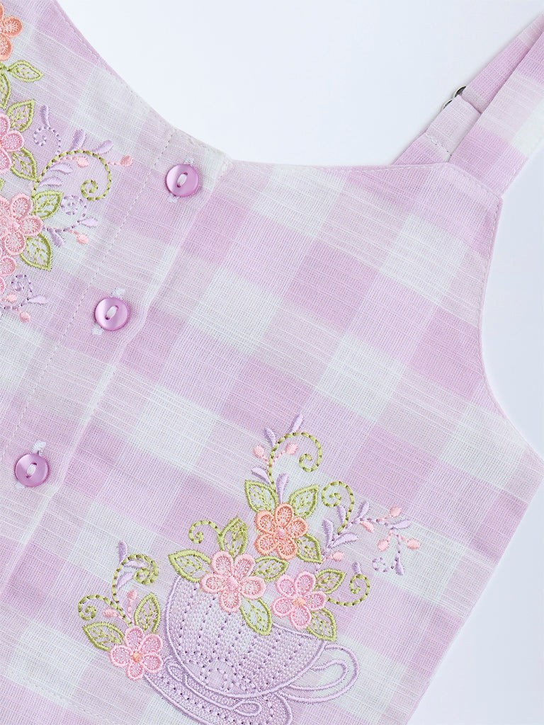 Utsa Kids Lilac Checks Patterned Cotton Top - (2-8yrs)