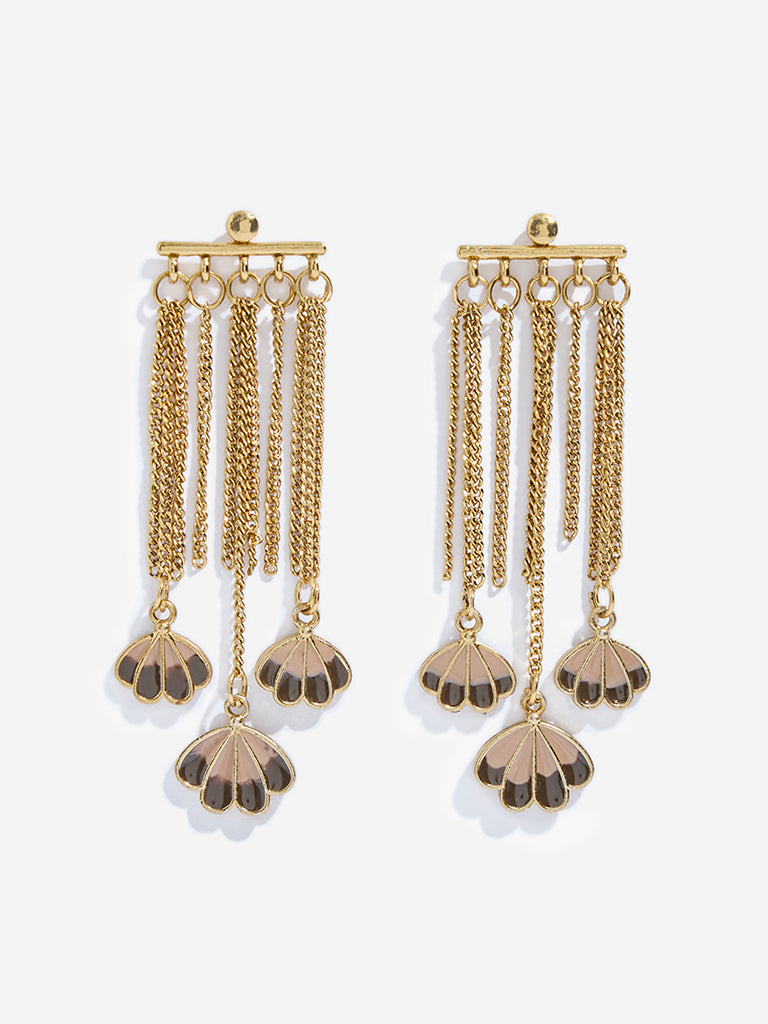 Westside Accessories Gold & Brown Long Tassel Enamel Dangler Earrings